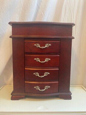Vintage Croft & Barrow Wooden Jewelry Armoire JX2502 Mirror 4 Drawers